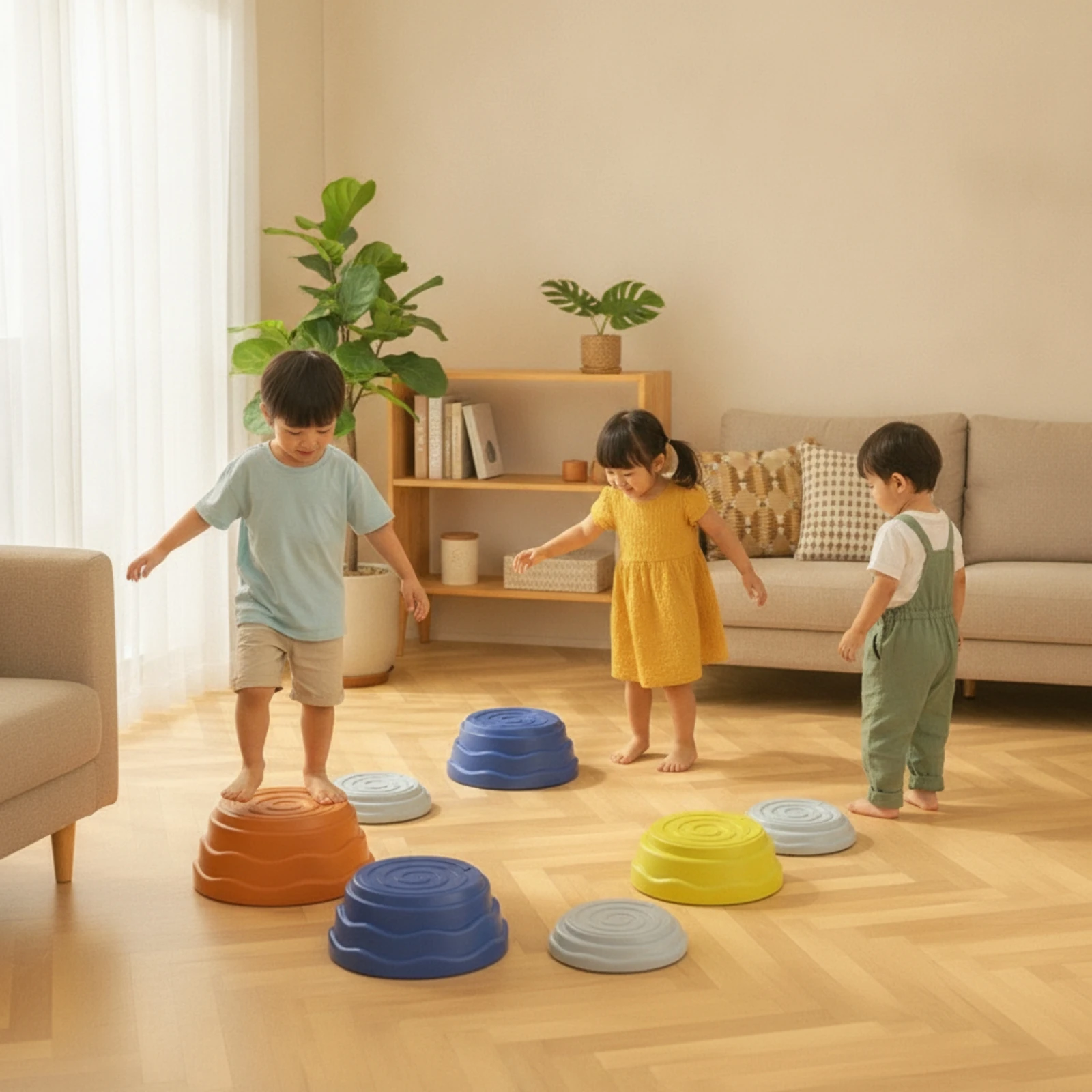 5-teiliges Balance-Trittstein-Set Niedrige Trittsteine mit Rutschfester Oberfläche Sensorisches Spielzeug Geformtes Spielset Stapelbar