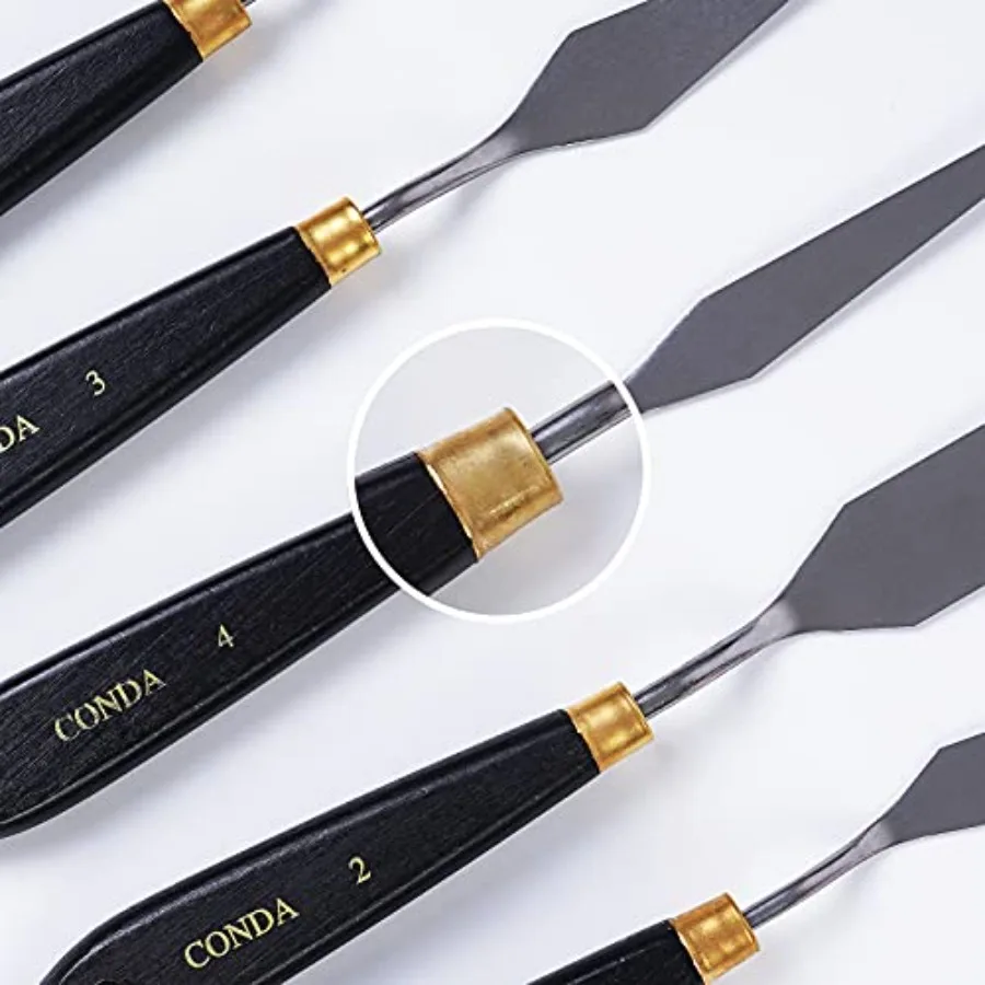 Palette Knife Painting Stainless Steel Spatula Palette Knife Oil Paint Metal Knives Wood Handle Black 5 Piece