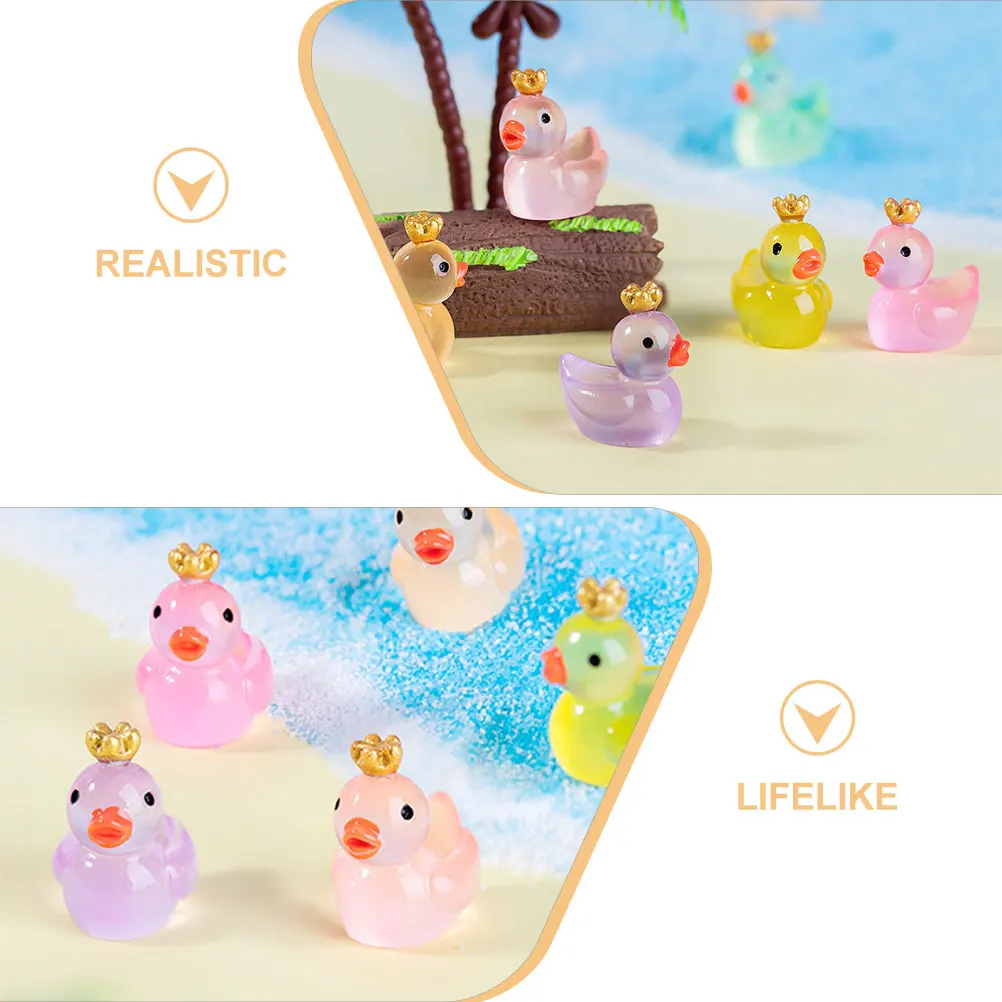 

24pcs Mini Resin Ducks Luminous Crown Figurines 8 Colors Glow in The Dark Yard Garden House Decor Accessories