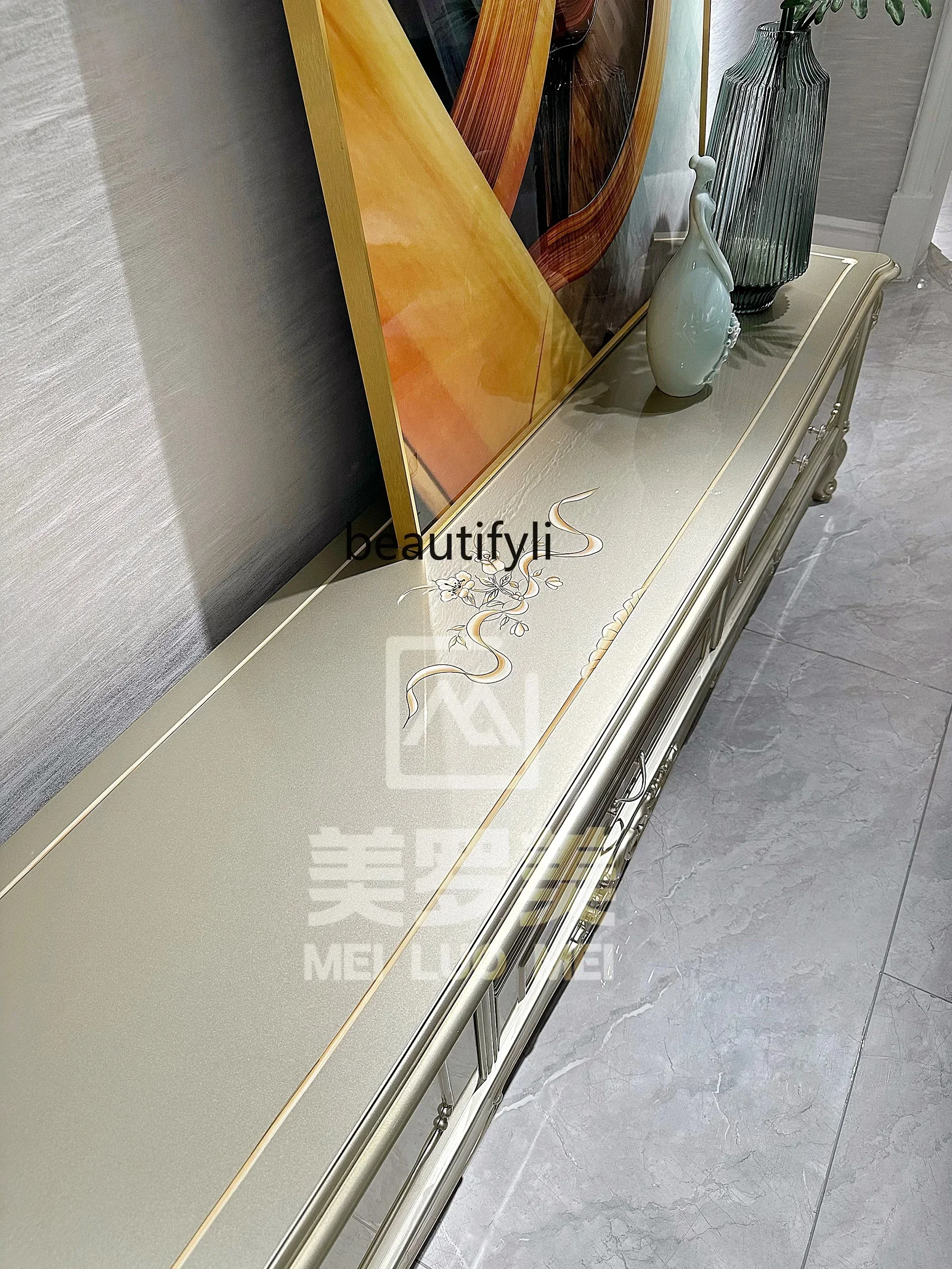 LL A57 French light luxury solid wood carving flower European painted high-end villa luxury living room TV cabinet