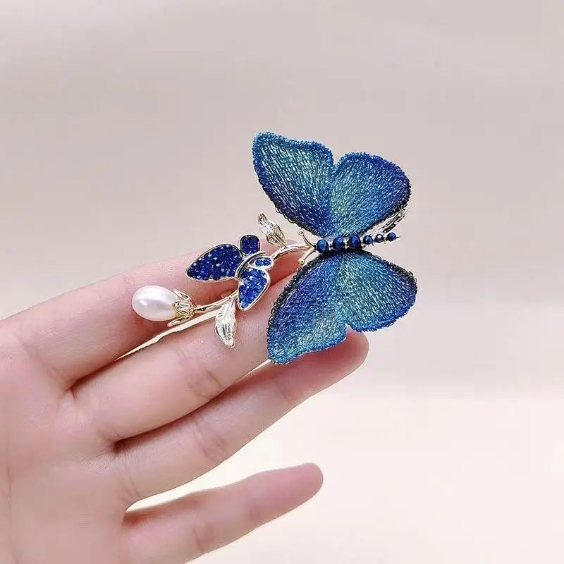 Rhinestone and Pearl Women Brooch Elegant Butterfly Phoenix Design for Wedding