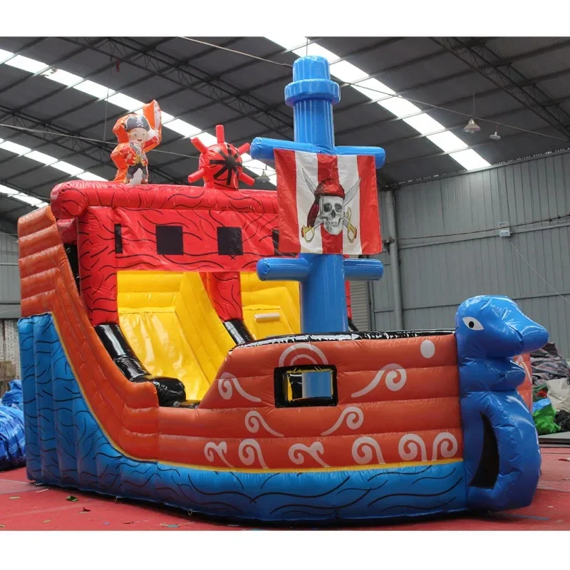 Pirate Ship Themed Commercial Inflatable Castle, with Optional Slides, Trampolines, and Rental Space Available.