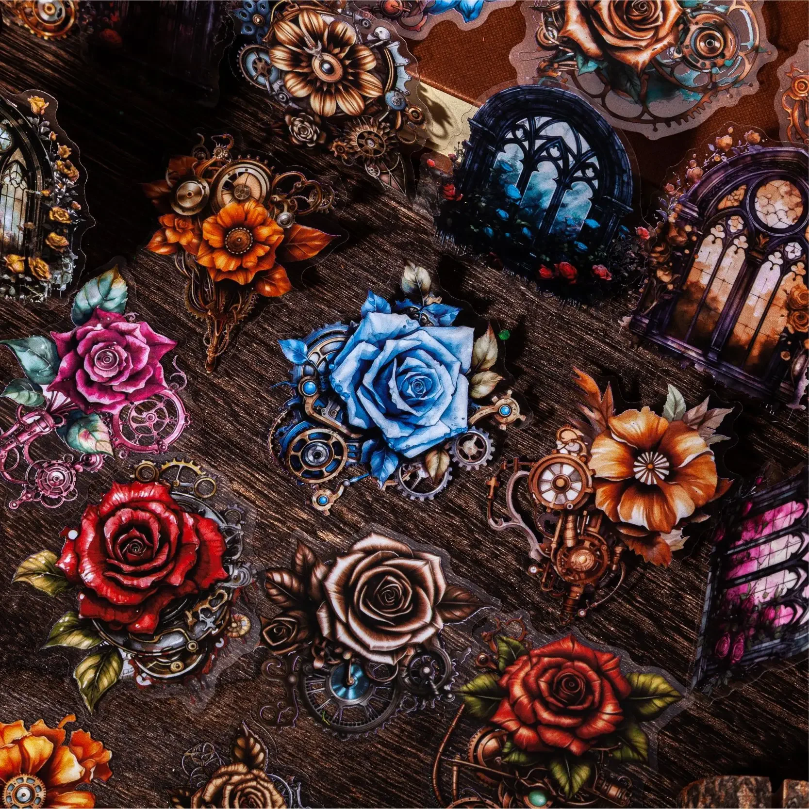 12Pcs Dark Night Flower Series Decorative Sticker Pack Retro Rose Collage Scrapbooking Label Diy Diary Album Journal Planner