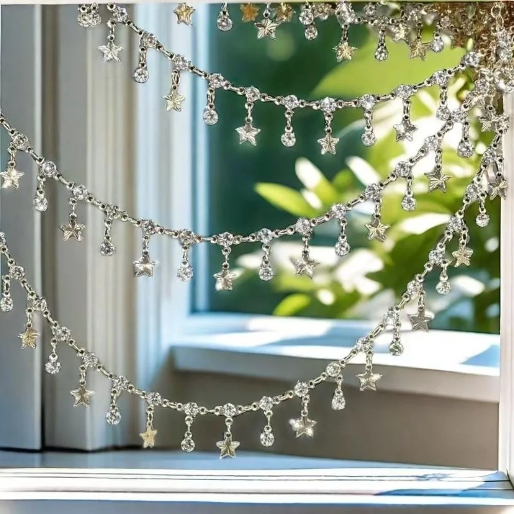 50/100cm Rhinestone Star Chain Printing Star Design Transparent Rhinestone Handmade Bracelet Sparkling Clothing Matching Chain
