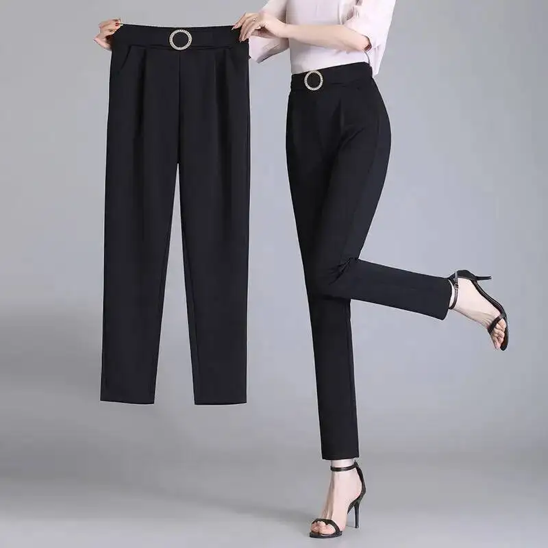 Women Pants Elastic High Waist Suit Pants Female Casual 2025 Korean Fashion Solid Color Office Lady Harem Trousers