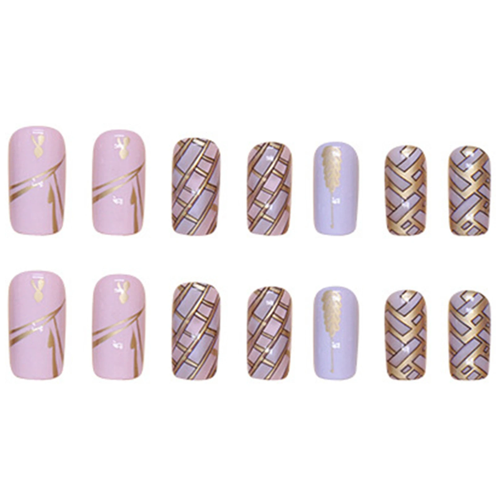 24pcs Wheat Lattice Style Fake Nails Ultra-flexible Long Lasting Fake Nails for Shopping Traveling Dating