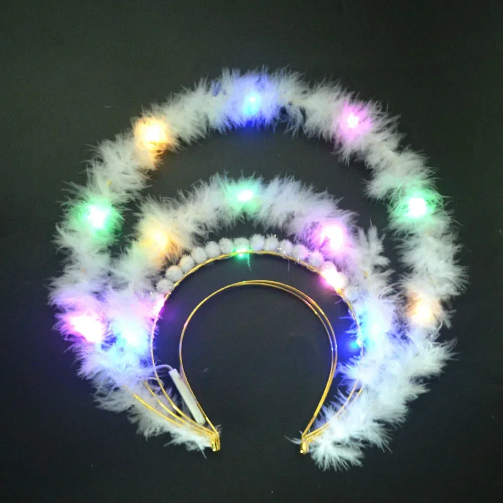 Women Led Luminous Lights Halo Crown Headband Feather Goddess Costume Headpiece Headdress for Cosplay Party  Wedding Festival