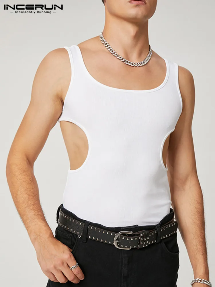 INCERUN-camisetas sin mangas para hombre, chalecos sencillos informales que combinan con todo, chaleco calado sólido a la moda, camisetas sin mangas