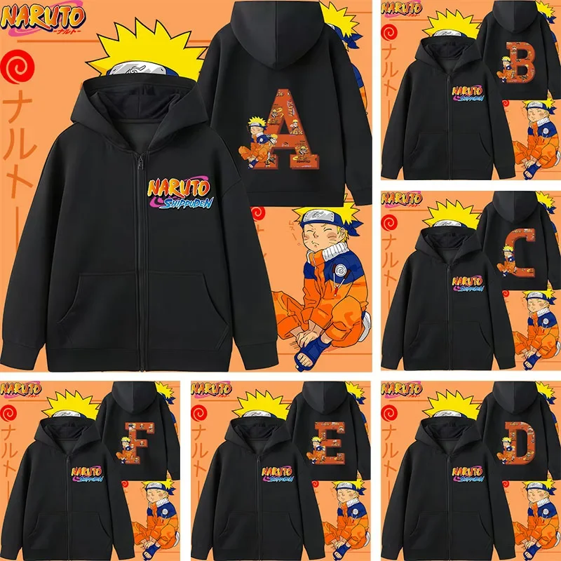 

Naruto Kids Zipper Hoodie with Letter A-Z Cartoon Print - Girls' Casual Top for Boys' Sports Shirt-Long Sleeve for Autumn/Winter