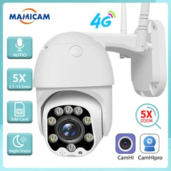 Cámara de seguridad con tarjeta SIM 4G para exteriores, videocámara de vigilancia CCTV P2P, visión nocturna, seguimiento automático, Camhi, 5MP, 1080P, HD, WIFI