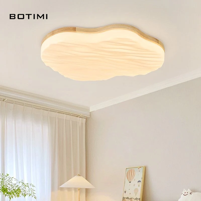 BOTIMI Art Deco Solid Wood LED Ceiling Light With Remote Contral For Living Room Modern Bedroom