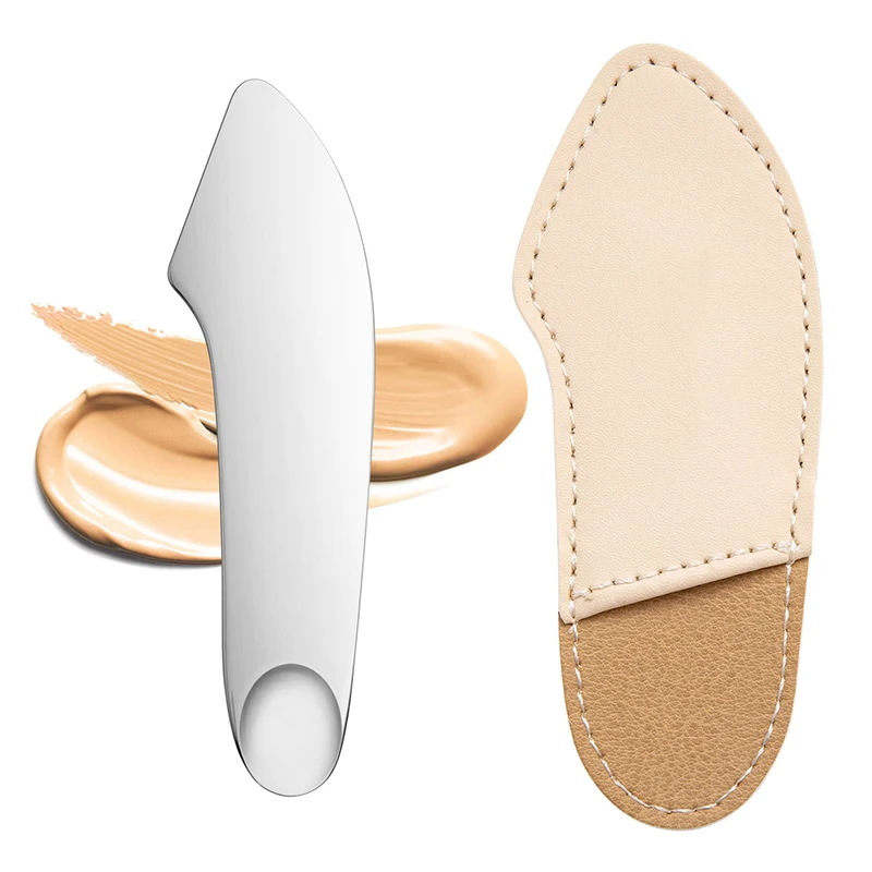 Spatola per Toner per trucco in acciaio inossidabile Double-end cucchiaio per crema cosmetica strumento per la miscelazione del fondotinta strumento per il trucco cosmetico con custodia