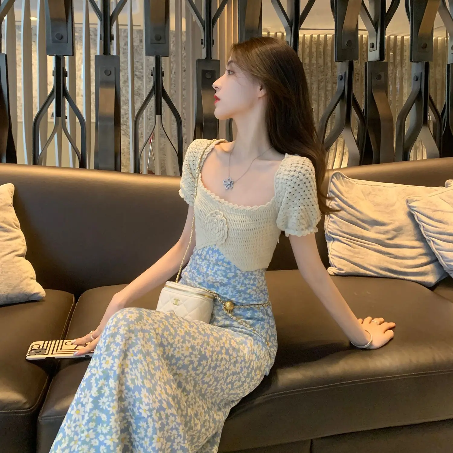 Long Dress Small Fragrant Floral Summer 2024 New Women'S Dresses Vintage Elegant Holiday Clothing Female Korean Advanced Dress