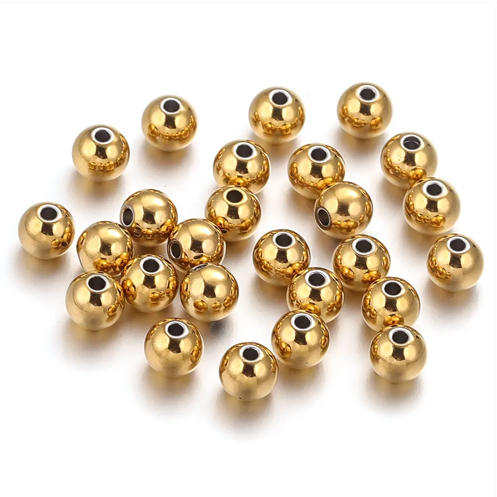 10-100pcs 3 4  6 8 10mm Stainless Steel Rose Gold Plated Round Loose Spacer Beads Charm for Bracelet DIY Jewelry Making Supplies