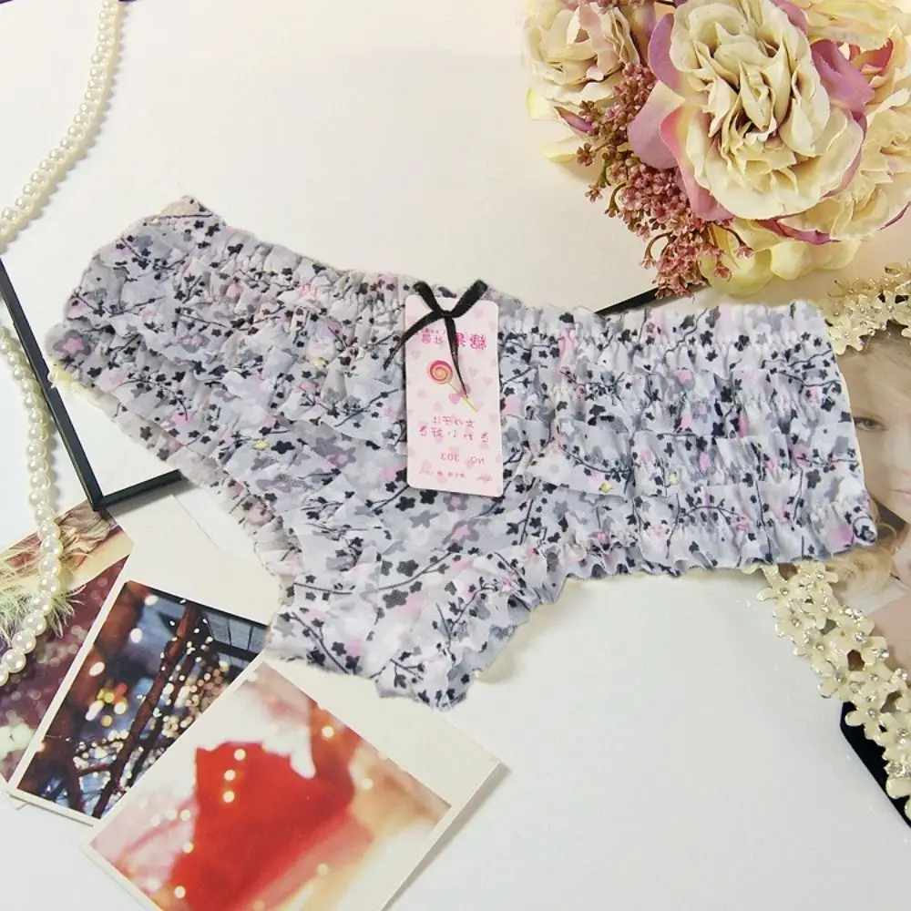 مريحة لطيف النساء سراويل الدانتيل الكشكشة القوس شبكة منخفضة الخصر ملخصات مطبوعة البولكا نقطة الحلو الإناث الملابس الداخلية بعقب رافع