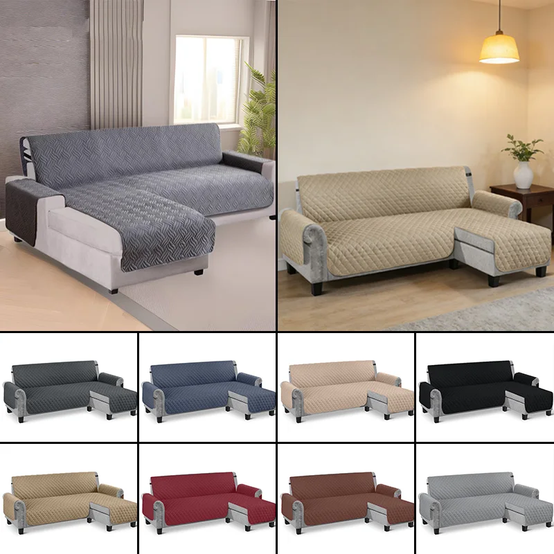 Solid Color One-piece L-shaped Sofa Cover Pet-Friendly Stain-Resistant Sofa Mat Couch Slipcover Living Room Furniture Protector