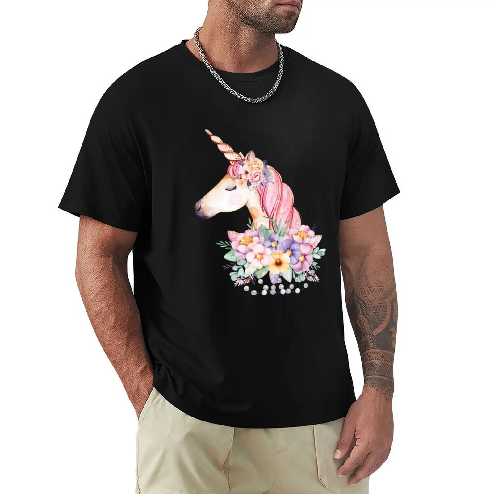 

Floral Unicorn T-Shirt clothes anime figures Funny t-shirt vintage graphic tee mens t shirt