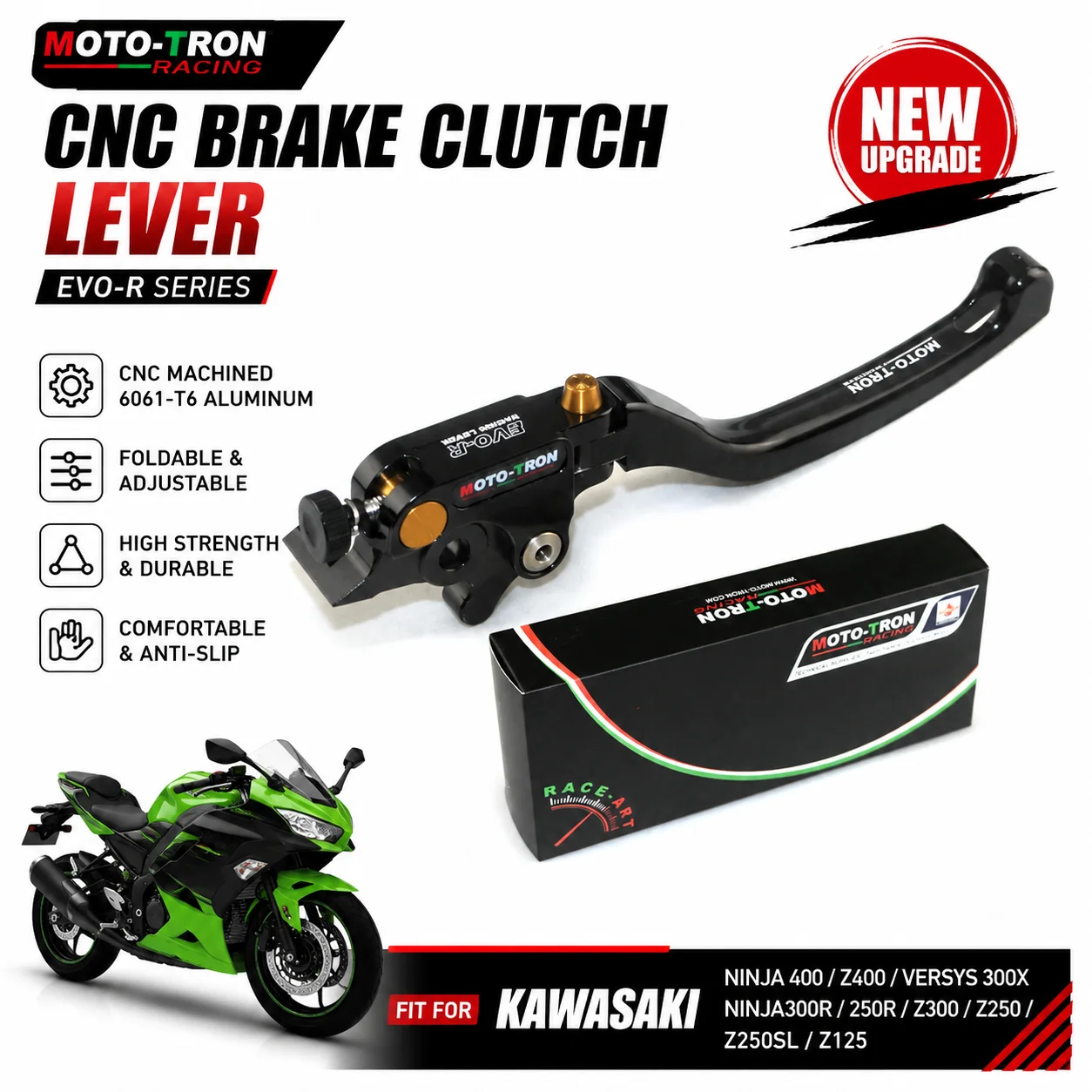 For KAWASAKI NINJA 400 Z400 VERSYS 300X Ninja300R 250R Z300 Z250 Z250SL Z125 EVO‑R Series Adjustable Racing Brake Clutch Levers