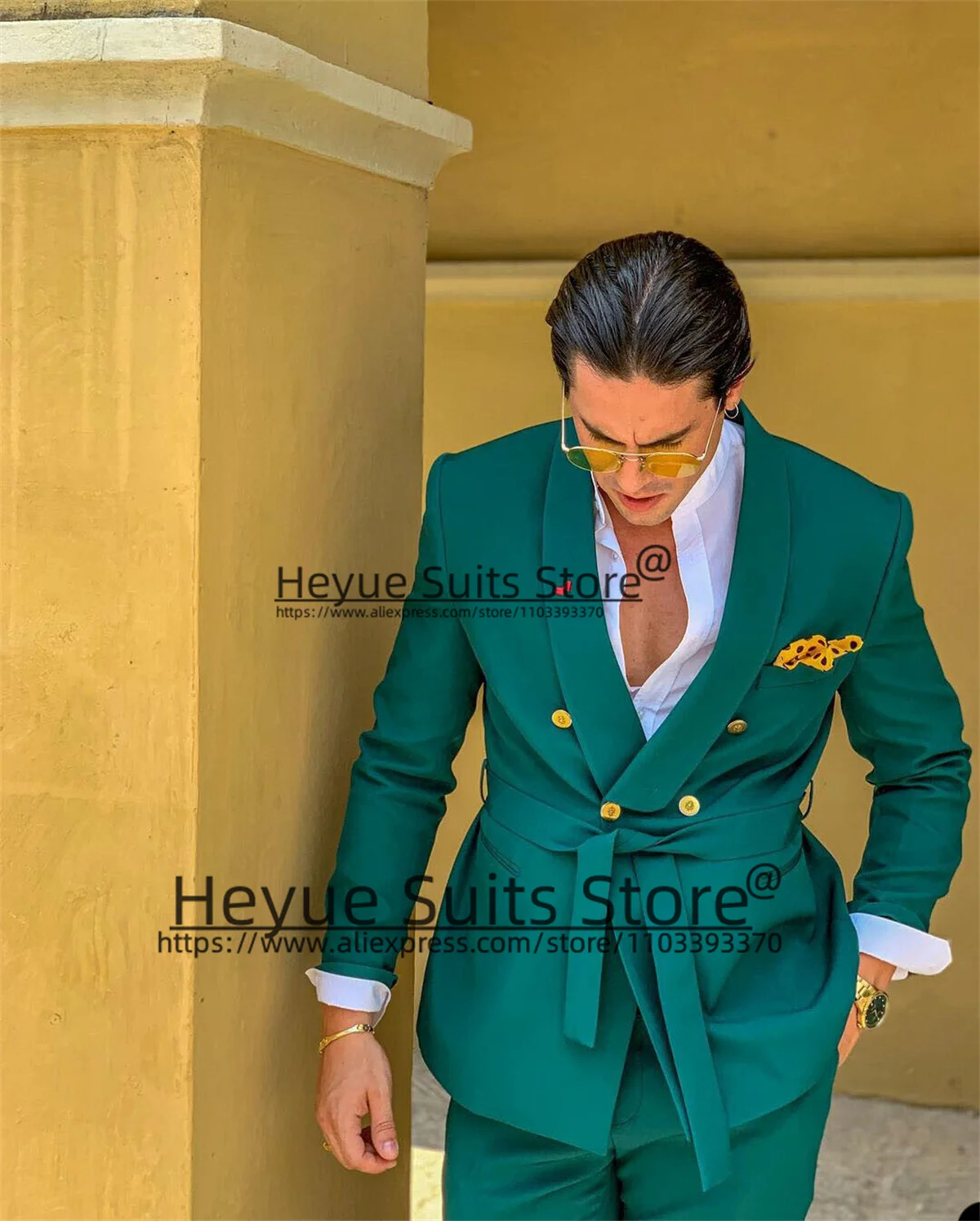 Handsome Green Party Men Suits Slim Fit Double Breasted Shawl Lapel Formal Wedding2PCS Sets Fashion Male Blazer Trajes De Hombre