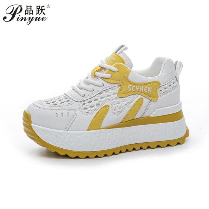 

Женские плетеные кожаные сандалии из микрофибры 7 см, женские модные летние кроссовки на полой танкетке на платформе, удобная обувь высокого бренда