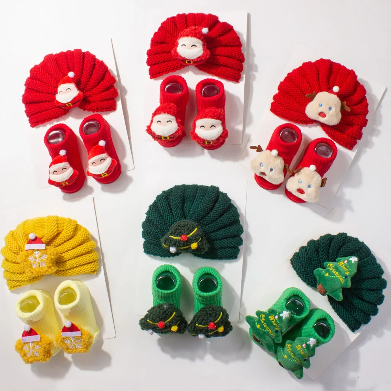 

Рождественская детская шапка, носки, 2 шт./компл., милый Тюрбан с Санта-Клаусом для маленьких мальчиков и девочек, зимняя теплая вязаная шапка для малышей, шапочки в подарок