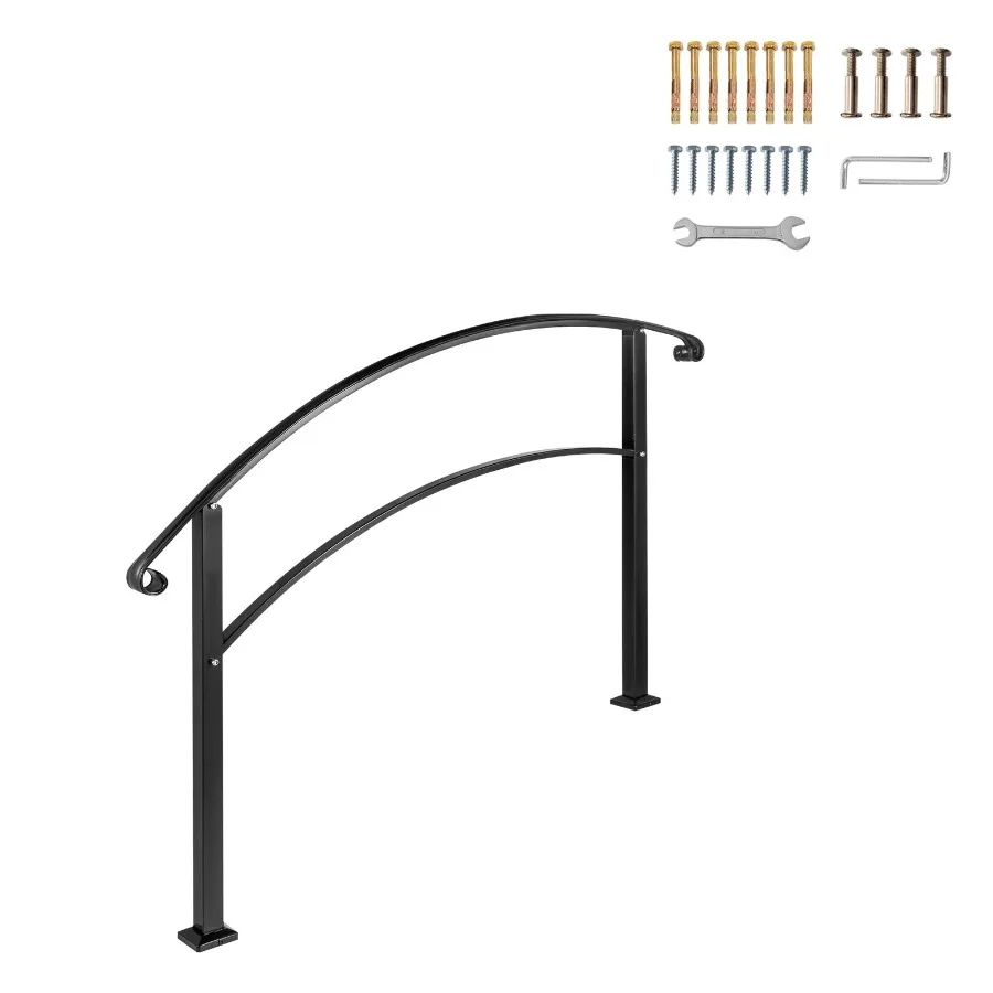 

Handrails for Outdoor Steps Fit 1 or 3 Steps Outdoor Stair Railing Black Wrought Iron Handrail Flexible Front Porch Hand Rail T