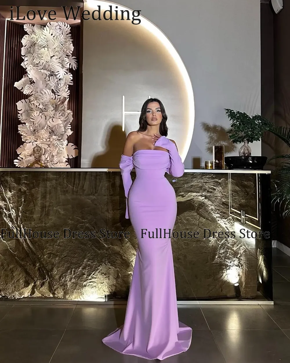

Bespoke Occasion Boat Collar 3/4 Sleeve Classic Women's Evening Dress Sheath Sexy Lace up Back Prom Party Dress with Train