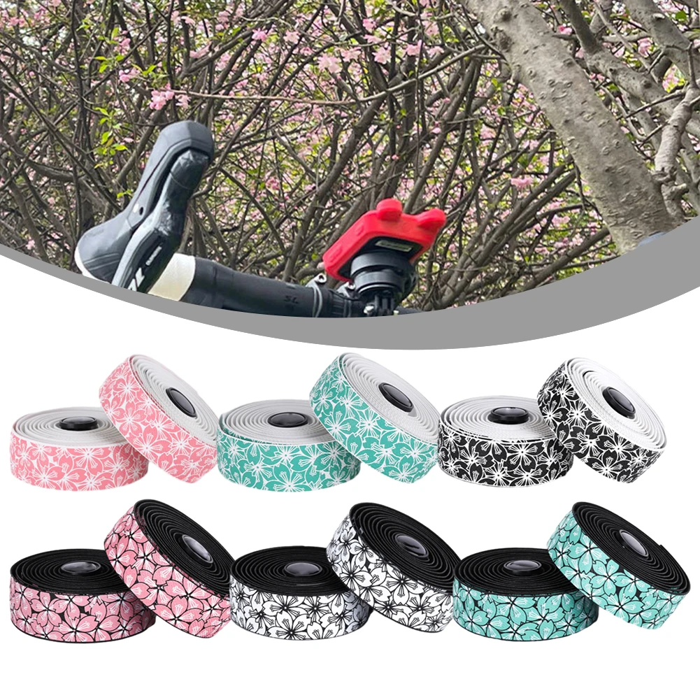 Bicycle Handlebar Tape Sakura Pattern Road Bike Bar Tape Cork Shockproof EVA/PU Fizik Bike Handle Wrap Belt-Durable Cycling Part