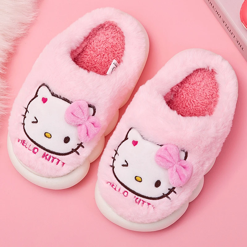 Kawaii Sanrioed Hello Kitty Cotton Slippers Cute Cartoon Autumn and Winter Warm Plush Anti slip Slippers Holiday Gift