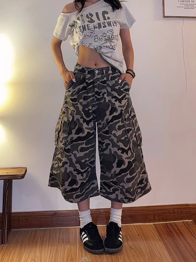 

Мужские повседневные рабочие брюки-карго DoubleD American Street в стиле милитари, с эффектом потертости, камуфляжные, свободного кроя, с широкими штанинами, 7/8 длины