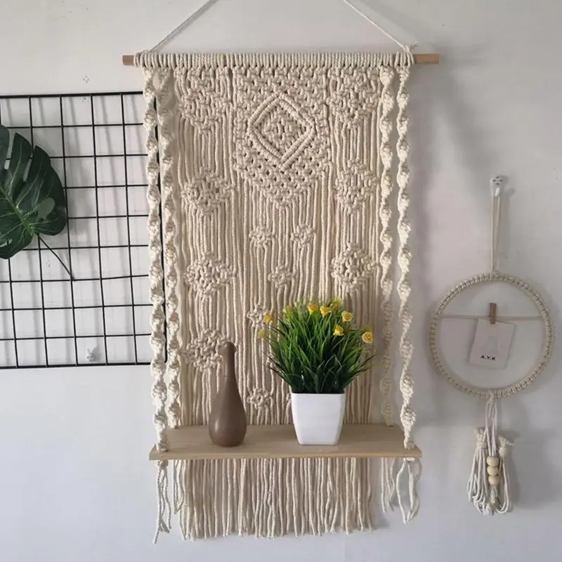 Plant Hanging Shelf Wall Planter Hanger For Plants Handmade Boho Style Wall Decor With Beautiful Macrame Rope And Shelf