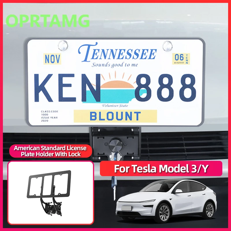 

Эмблемы, эмблемы для модели Tesla Y 3, 2020-2025, алюминиевая рамка номерного знака, модифицированный вертикальный замок, противоугонный американский стандарт L