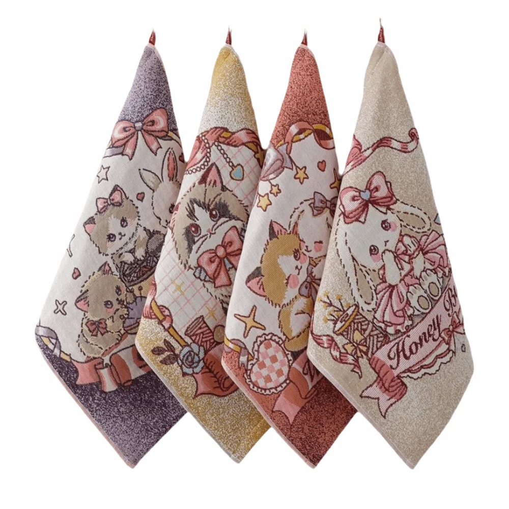 34x40cm Large Hand Towel 4 Layer Cotton Gauze Cartoon Pure Cotton Dish Cloth Quick Dry Decorative Handkerchief Towel