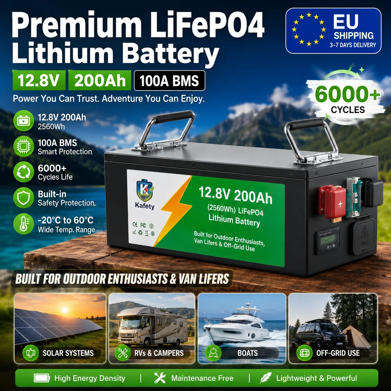 12V 200Ah LiFePO4 Batterie mit BMS, Easun Grade A Zellen, 6000+ Zyklen, Parallelanschluss, Solar-Speicherbatterie für Wohnmobil, Boot, Heim-Backup, EU-Lagerbestand
