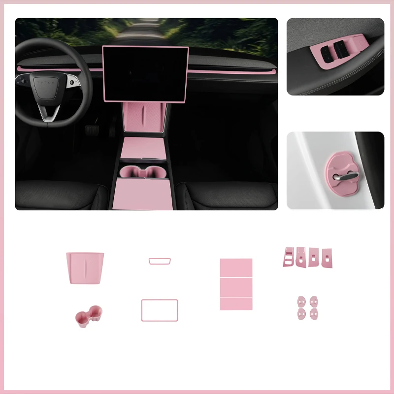 Für Tesla Model Y/YL/3 Highland Mittelkonsole Kabelloses Lade-Silikonpad Getränkehalter-Matte Rutschfeste Rosa Zubehörteile – Detail 2