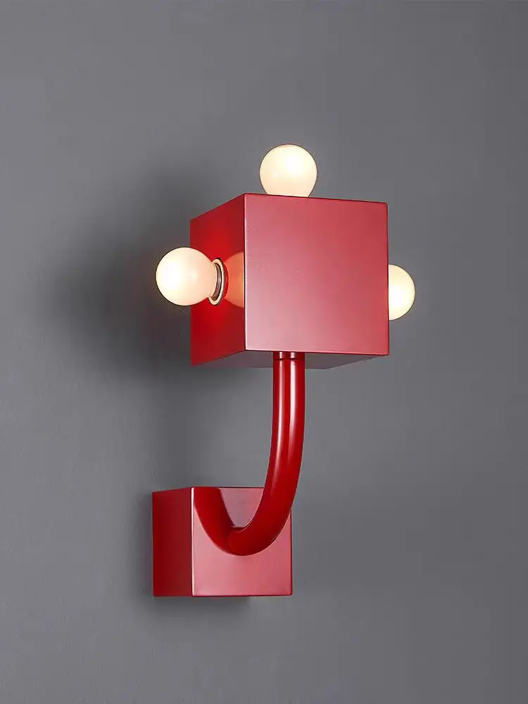 Nordic Bauhaus Style Red Wall Lamp  Retro Industrial Creative Livingroom Bedroom Aisle Bar LED Wall Light