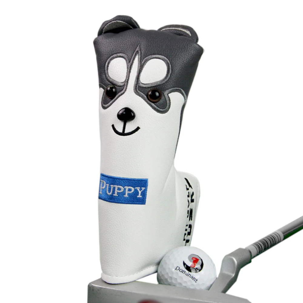 1Pc Golf Club Headcover Lovely Husky Golf Putter Clubs Head Cover Cartoon Animal PU Leather Headcover Dustproof Covers 14*18cm