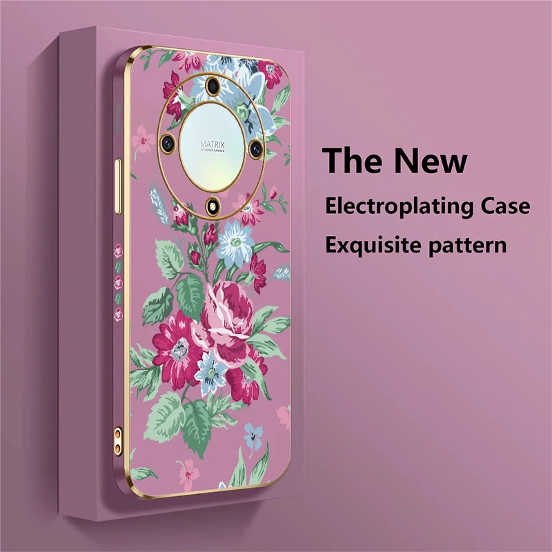 Phone Case For Huawei Honor X9B X40 X50i X20 X6A X7 X7A X7B X8 4G 5G X8B Luxury Silicone Flower Pattern Plating Shockproof Cover