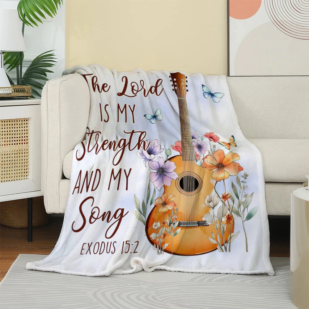 Guitar, flower, butterfly Flannel printed blanket suitable for all seasons suitable for living room office sofa and travel