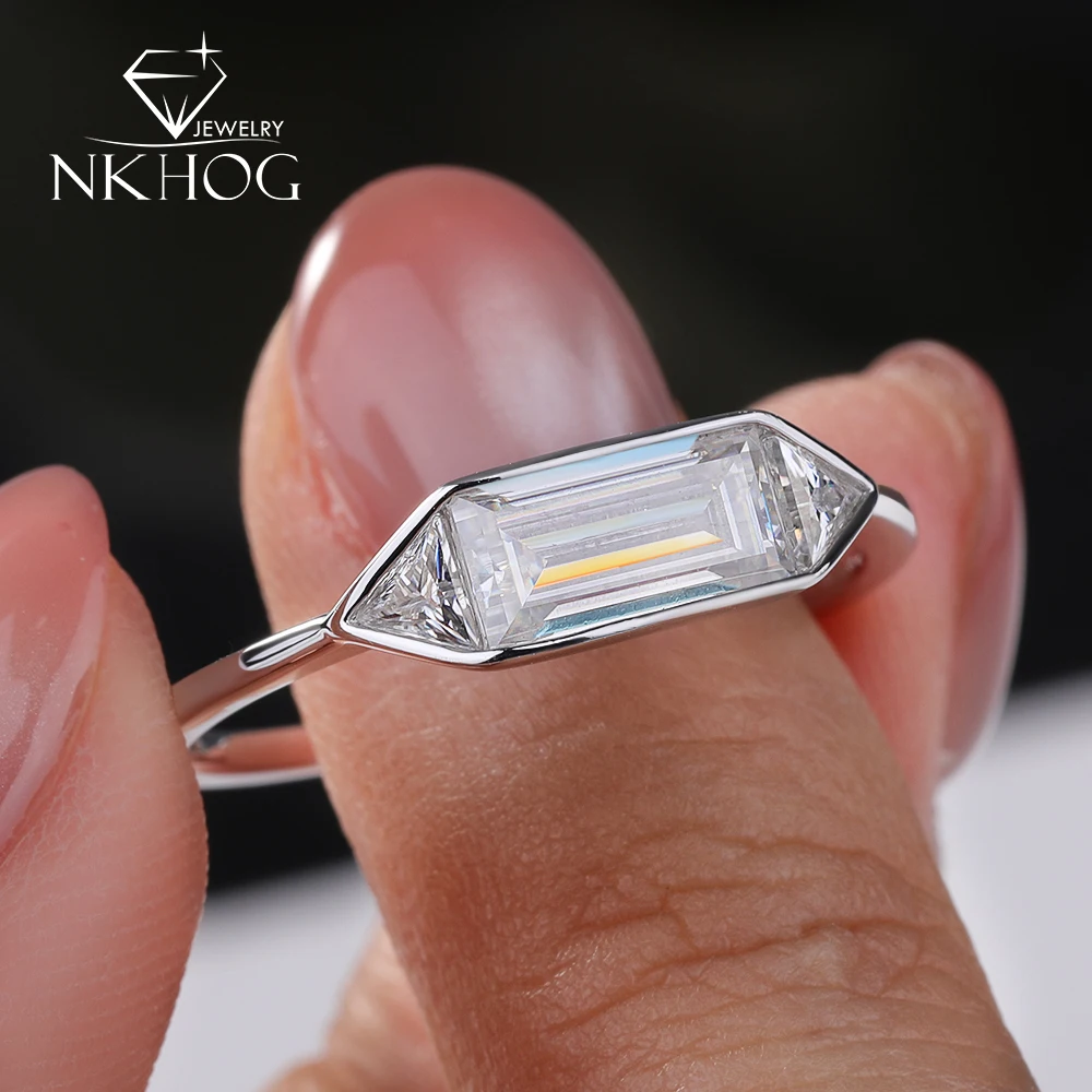 

NKHOG Real Moissanite Rings S925 Pure Silver Rectangle/Triangle Lab Diamond Band For Women Men 18K Plated Fine Jewelry Certified