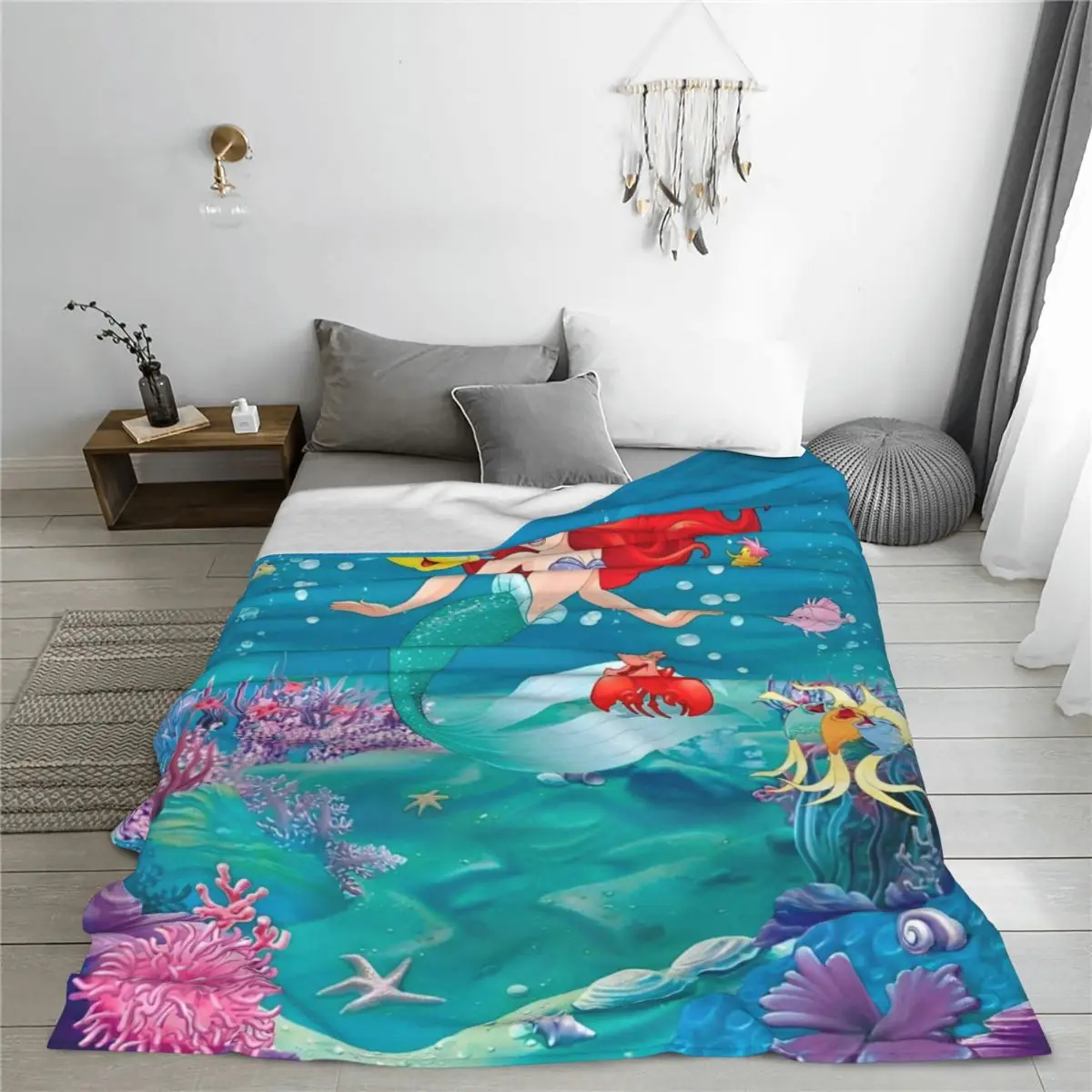 The Little Mermaid Cartoon Blanket Flannel Spring/Autumn Ariel Anime Princess Portable Super Warm Throw Blanket Plush Thin Quilt