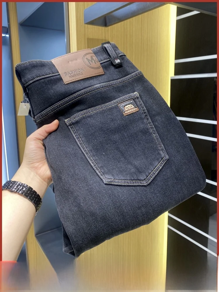 

Men's Comfortable Fce Lined Thiened Slim Fit Straight Leg Casual Denim Jeans 3D Tailoring Autumn Winter Warm Elastic