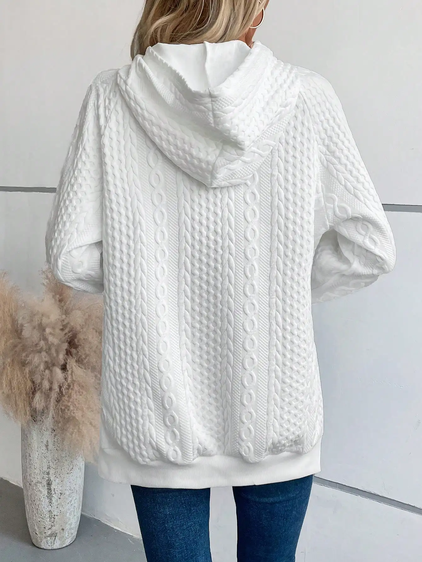 2024 New Solid Color Casual Versatile Slits on Both Sides White Sweatshirt for Women