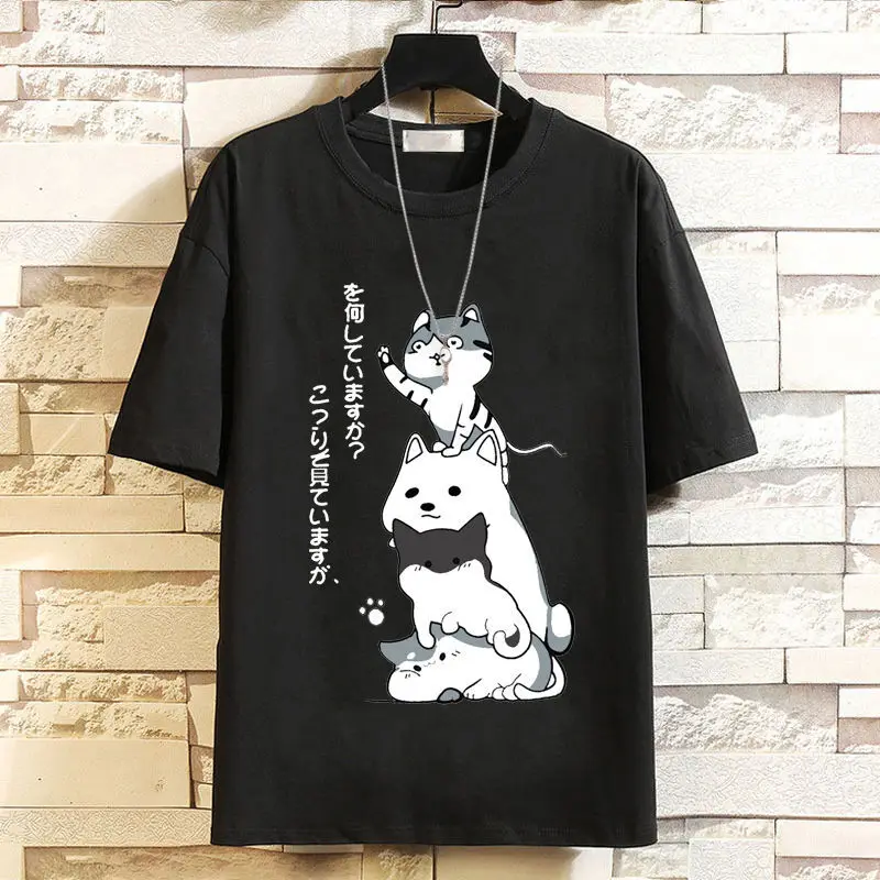 أنيمي لعبة الكرتون القط تي شيرت قصير نصف كم متعة القلق البقرة الاجتماعية عادية مستديرة الرقبة حجم كبير الصيف Trdy Ins نمط ل M