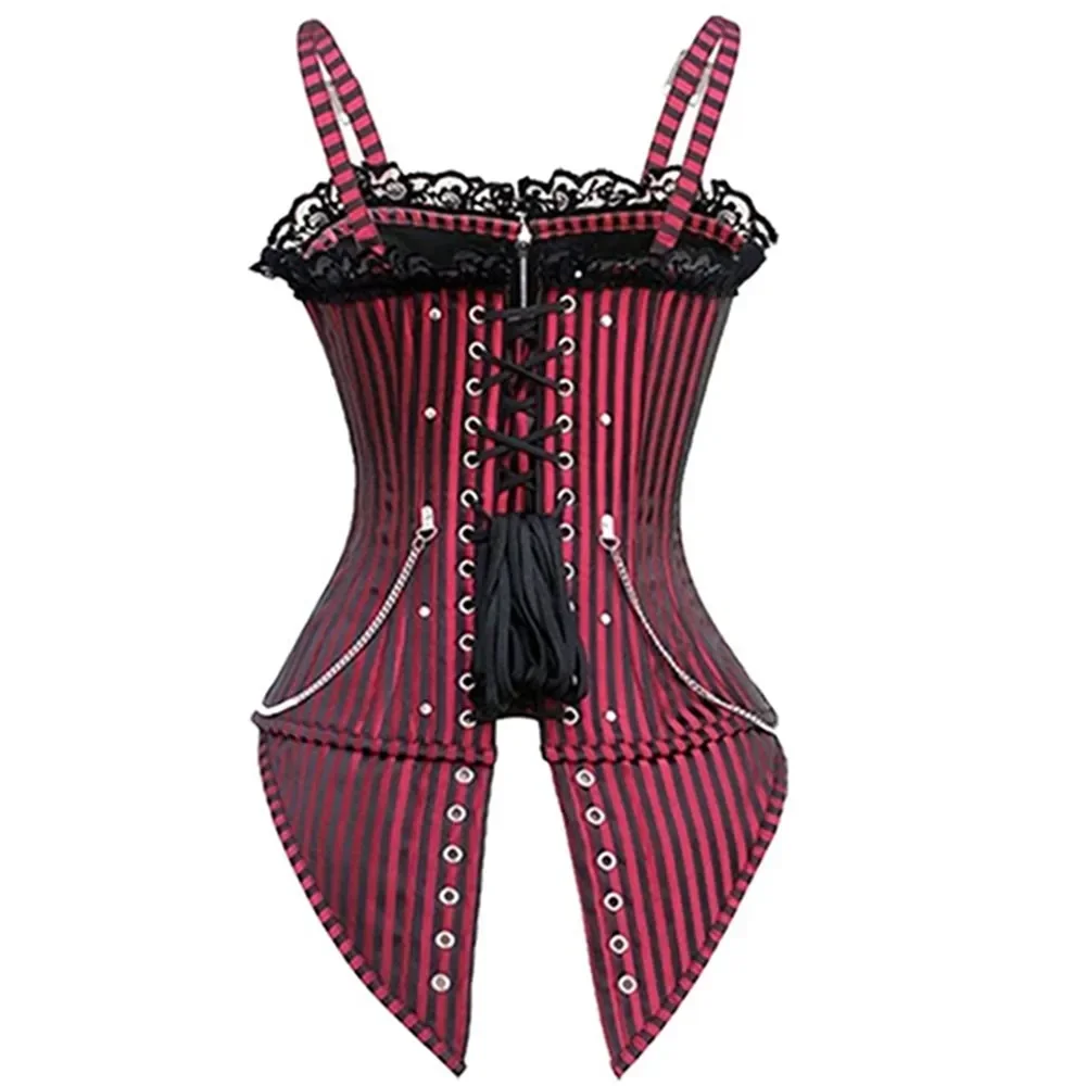 Overbust Corset ผู้หญิงเซ็กซี่ Gothic Corselet ลายซิป Buckled Steampunk Bustier Top Vest Punk Rock สไตล์เสื้อผ้า