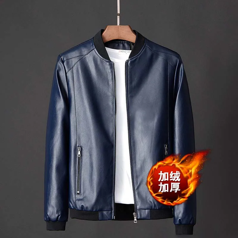 M-8XL Large New Velvet Men's Leather Jacket Men's Leather Jacket Youth Motorcycle Leather Jacket Winter Warmth