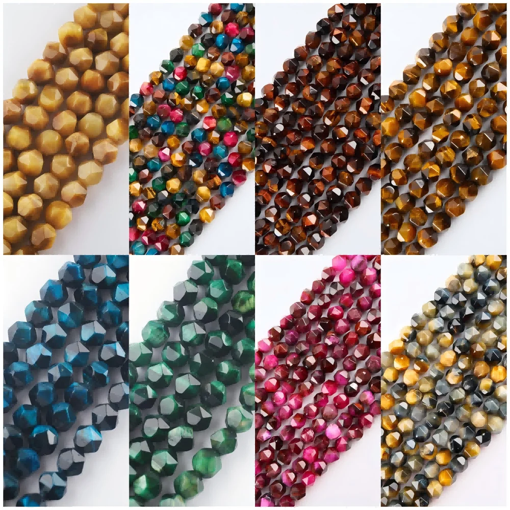 Faceted Natural Stone Tiger eye 8mm Yellow Tiger Eye Facet Stone Beads 15'' Strand For DIY Jewelry Making Bracelet