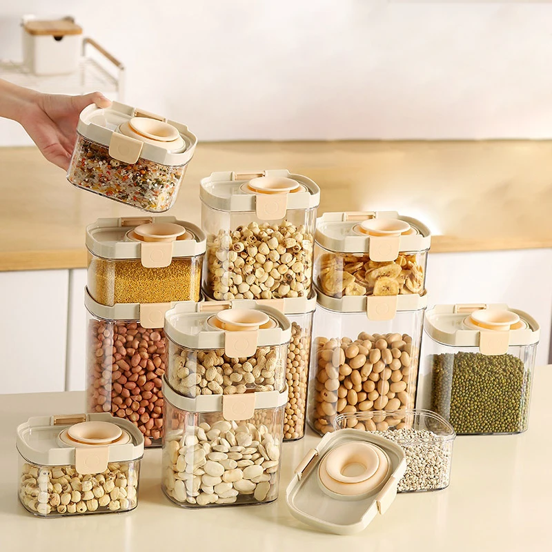 

Силиконовый ящик для хранения с защелкой, герметичный органайзер для хранения, силиконовый органайзер с замком, кухонная банка для хранения специй, фасоли, орехов, зерен