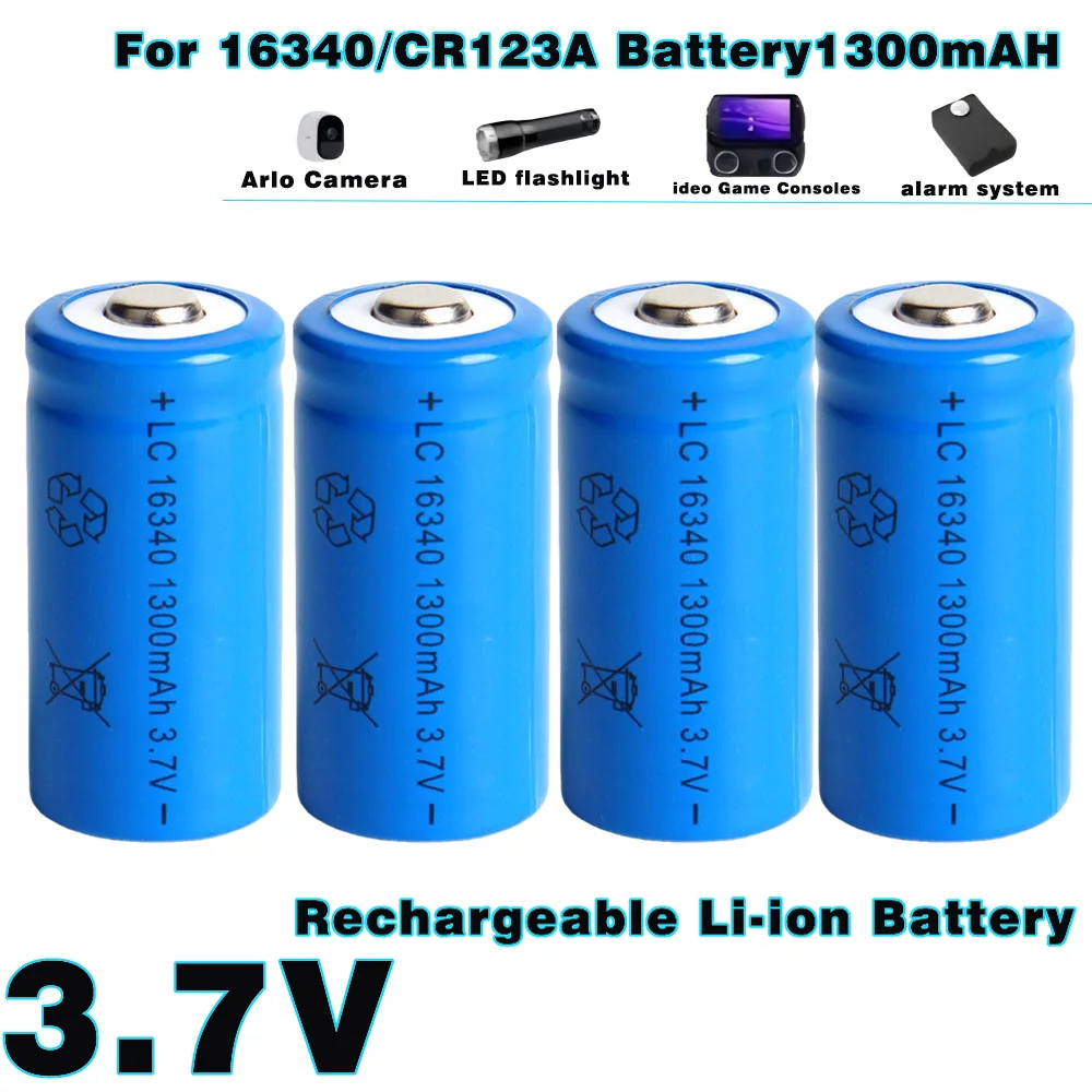 2-20PCS 3.7V 1300mAh 16340 CR123A Li-ion Rechargeable Batteries and For LED Flashlight Laser Pen For 16340 CR123A Battery