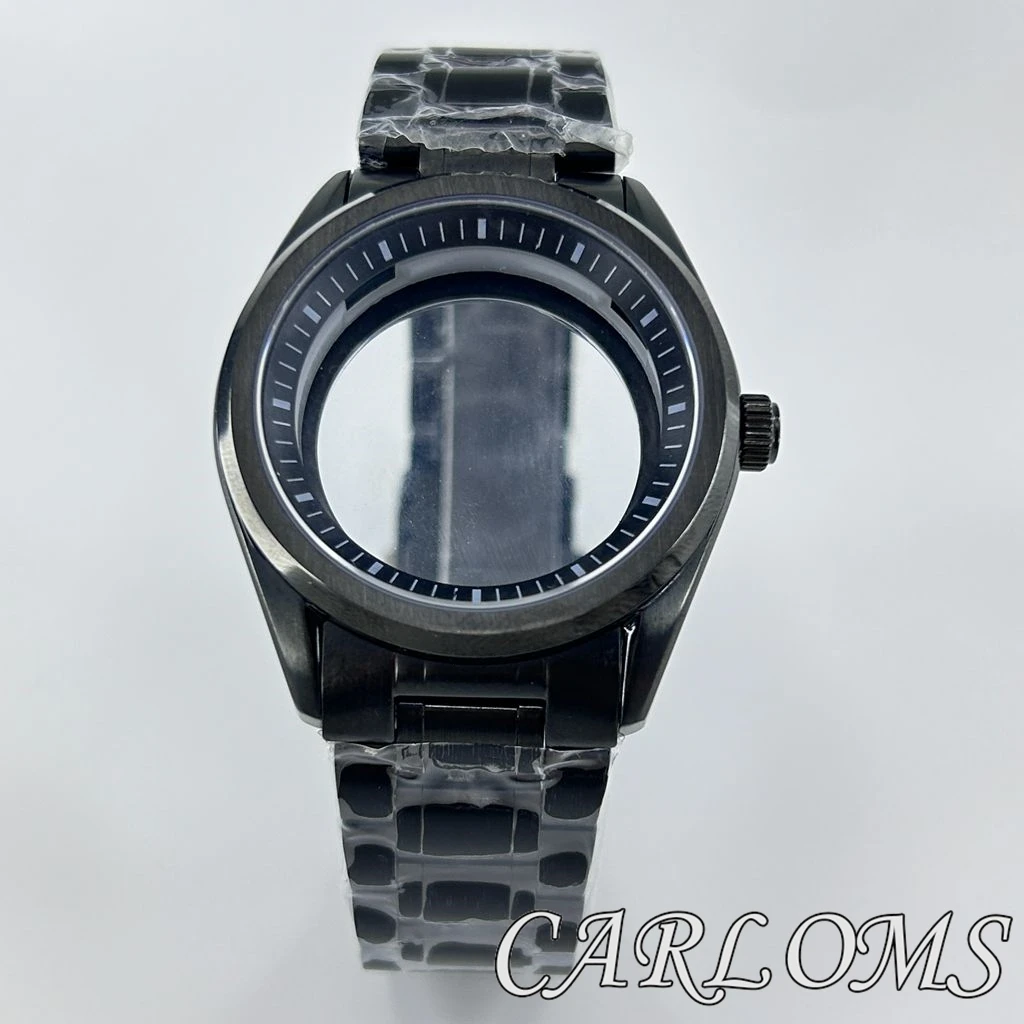 TOP 40mm NH34 NH35 NH36 4R35 4R36 NH38 NH39 NH70 NH72 Black Stainless Steel  Bracelet Watch Case Sapphire Crystal